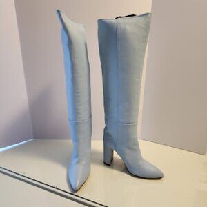 Toral Light Blue Leather Knee-High Heeled Boot